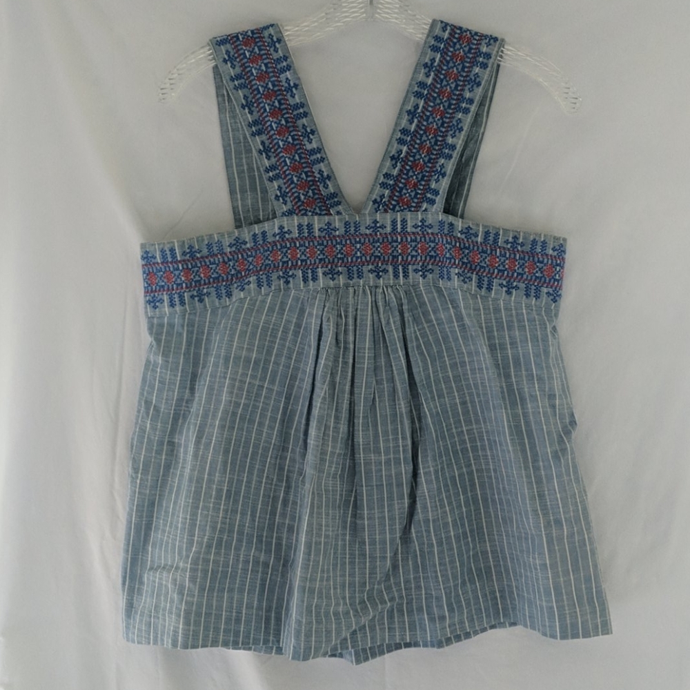 Kopal blue and white tank top with embroidery.